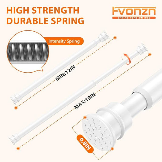 Fvonzon 6 Pack Small Tension Rods 12-19 Inch, Thin Tension Curtain Rods for Windows, Spring Rod for Closet, Cabinet & Kitchen