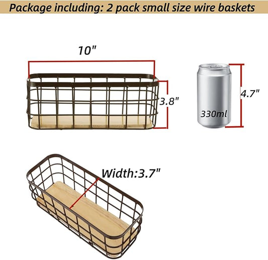 Dicunoy Set of 2 Small Wire Baskets, Narrow Rustic Storage Bin for Bathroom Counter, Farmhouse RectangleOrganizer Tray for Ki