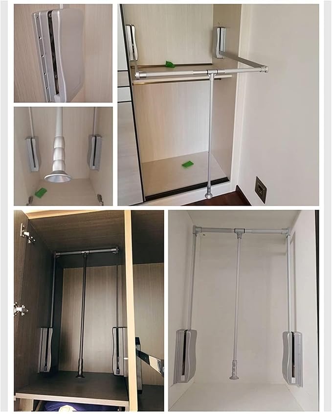 Metal Wardrobe Lifting Rod Width Adjustable - Pull-Down Wardrobe Clothes Rail, Extendable Pull Out Closet Rod, Wardrobe Cloth