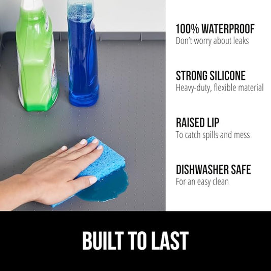 GORILLA GRIP Waterproof Silicone Under Sink Mat with Raised Lip for Kitchen and Bathroom, 31 x 22 in, Cabinet Shelf Liner Sta