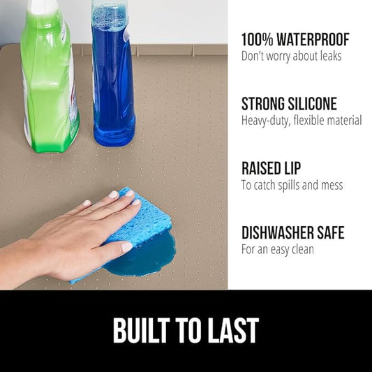 GORILLA GRIP Waterproof Silicone Under Sink Mat with Raised Lip for Kitchen and Bathroom, 28 x 22 in, Cabinet Shelf Liner Sta