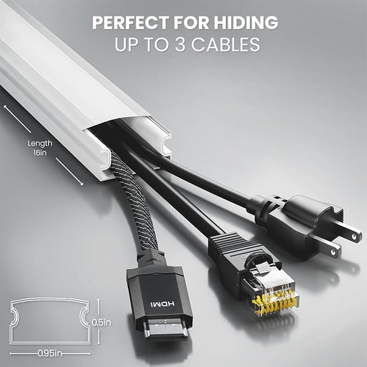 EVEO Cord Hider - 300” Cord Cover Wall Cable Hider, Cable Concealer, Wire Hiders for TV on Wall. Cable Management, Cord Hider Cable Raceway Wire Covers for Cords -18X (L17 W0.95 H0.5) - Medium - White