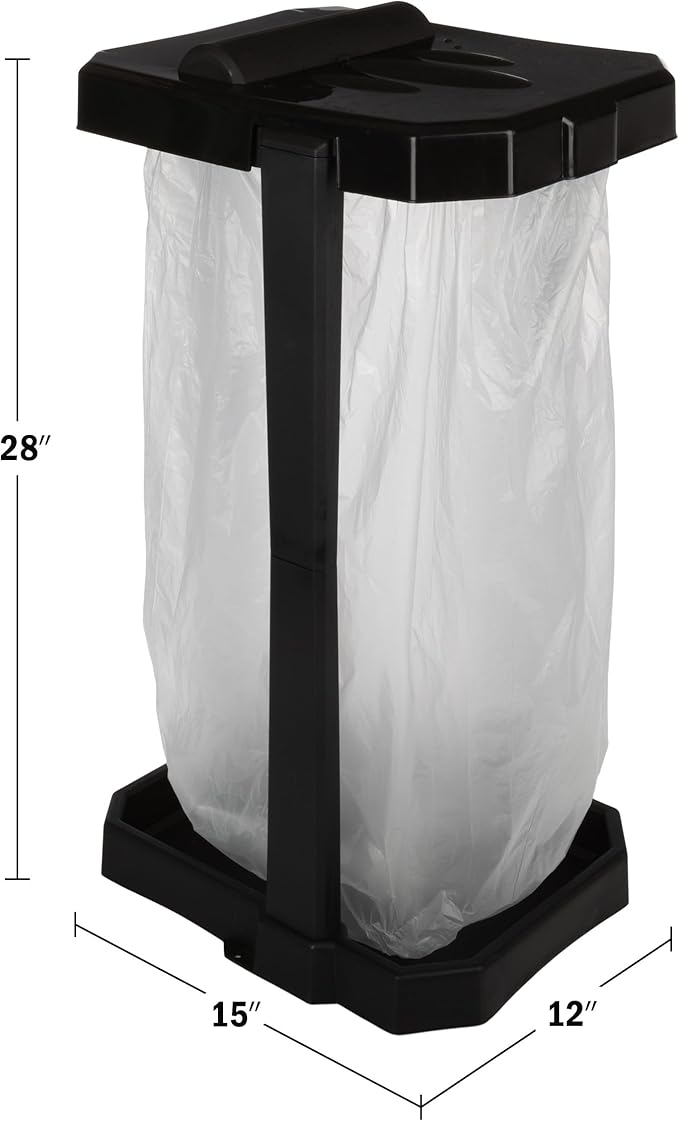 Wakeman Heavy Duty Black Trash Bag Portable Trash Bag Holder Stand with 7 Bags - Collapsible Trash Can Camping, RV, Kitchen, or Tailgate Party Garbage Bag Holder