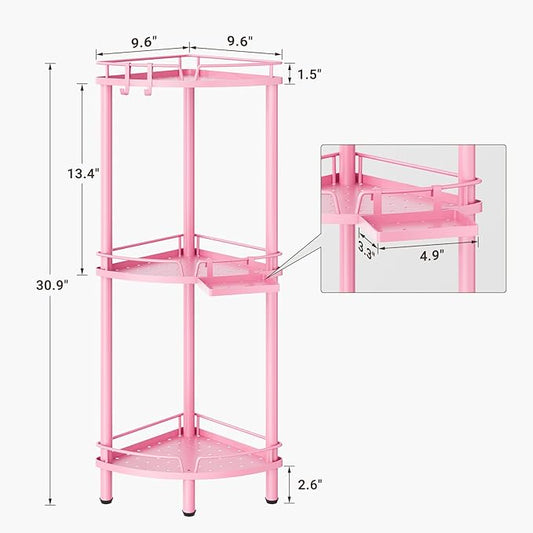 ELYKEN Corner Shower Caddy Standing, 3 Tier Rustproof Metal Shower Organizer with Soap Holder, Floor Shower Corner Shelf Rack