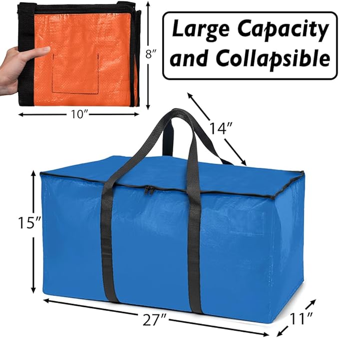 ClearSpace Oversized Moving Bags or Storage Bag – Large Moving Boxes with Backpack Straps, Zippers & Handles – Heavy-Duty Pac