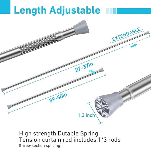Tension Curtain Rod for Windows 27 to 50 Inch,Silver Spring Tension Rods short curtain rod Adjustable Spring Rod Extendable T