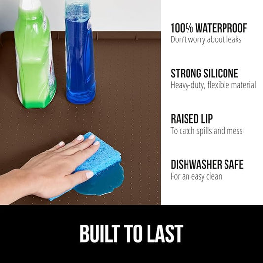 GORILLA GRIP Waterproof Silicone Under Sink Mat with Raised Lip for Kitchen and Bathroom, 31 x 22 in, Cabinet Shelf Liner Sta