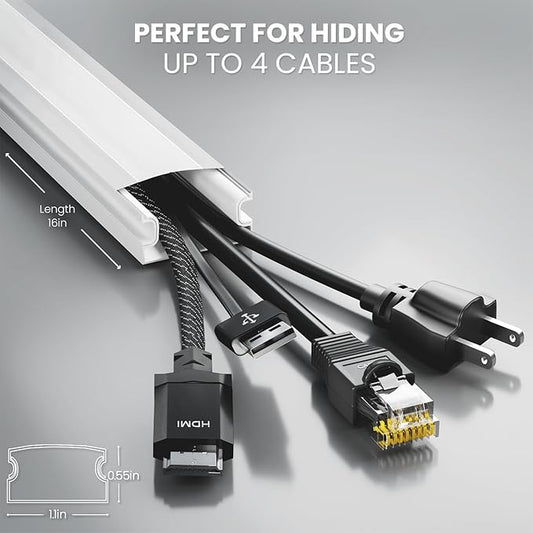 EVEO Cord Hider - 300” Cord Cover Wall Cable Hider, Cable Concealer, Wire Hiders for TV on Wall. Cable Management, Cord Hider Cable Raceway Wire Covers for Cords (White, Large)