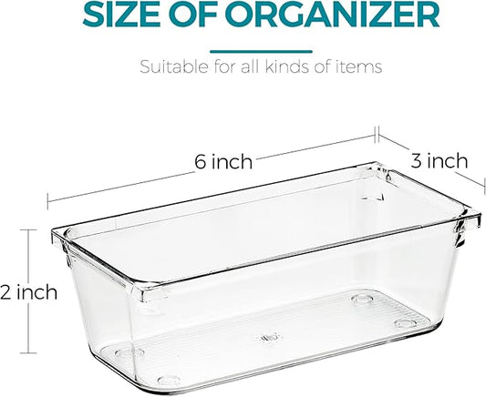 12 Pack Drawer Organizer - 3" X 6" Clear Acrylic Storage Bins with Non-Slip Pads, Versatile Desk Tray for Makeup, Jewelry, Ki