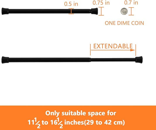KXLife 6 Pack Small Spring Tension Curtain Rod Adjustable 11.5 to 16.5 Inch, Thin Short Tension Rods No Drill for Window, Bla