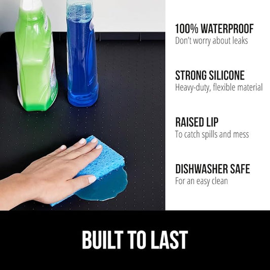 GORILLA GRIP Waterproof Silicone Under Sink Mat with Raised Lip for Kitchen and Bathroom, 31 x 22 in, Cabinet Shelf Liner Sta