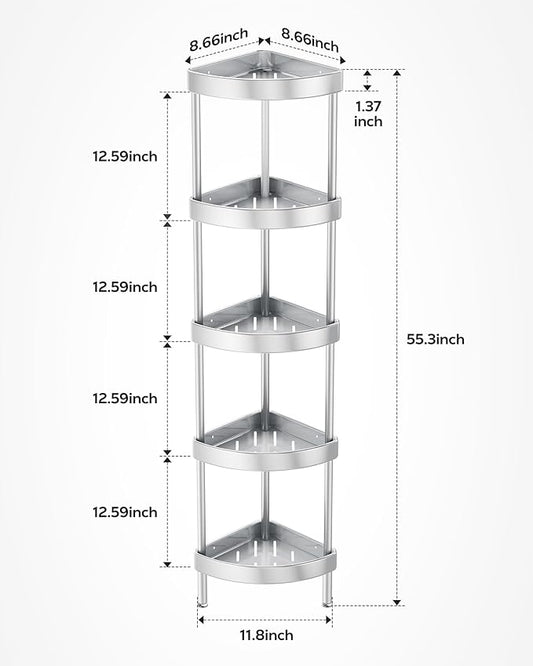 Nieifi Corner Shower Caddy Stand-5 Tier Rustproof Anodized Aluminum Standing Shower Organizer-Shower Caddy Corner-Dual Stabil
