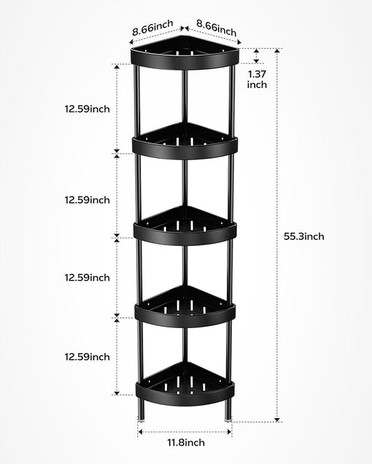 Nieifi Corner Shower Caddy Stand-5 Tier Rustproof Anodized Aluminum Standing Shower Organizer-Shower Caddy Corner-Dual Stabil