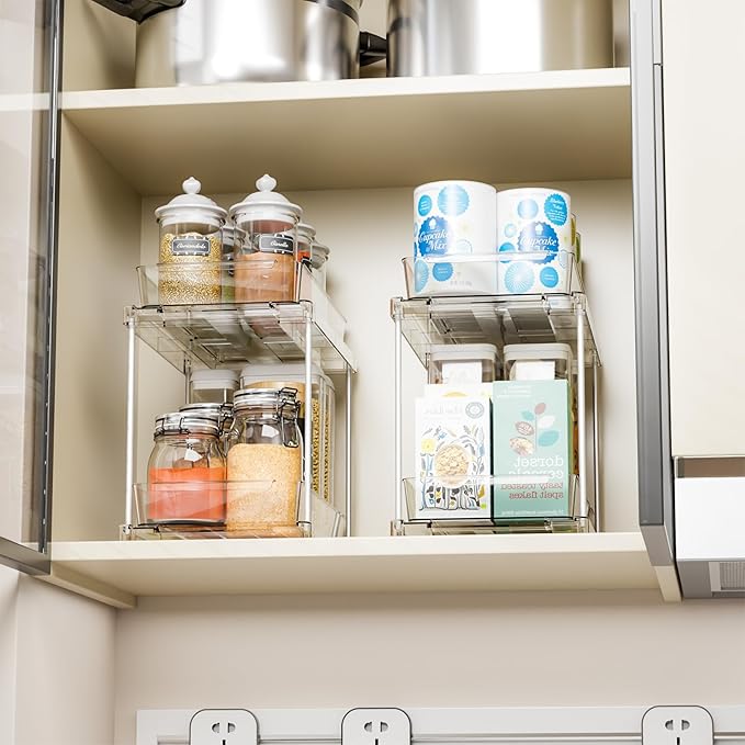 Yieach 4 Pack Under Sink Organizers and Storage,Clear Acrylic Bathroom Organizer and Cabinet Organization for Makeup,Medicine