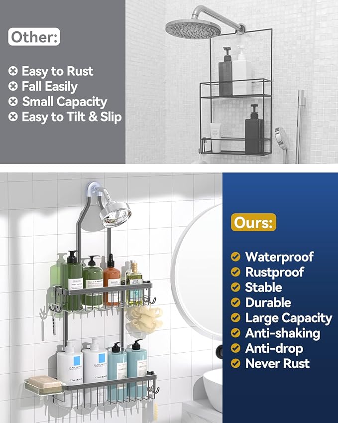 YASONIC Shower Caddy Hanging, Never Rust Shower Organizer Hanging, Aluminum Shower Racks for Inside Shower with Hooks for Raz
