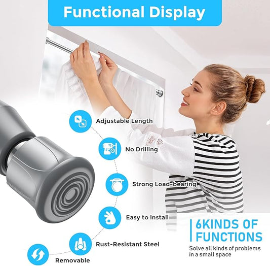 AIZESI 4PCS Silver Tension Rod 17 to 28 Inch, Adjustable Spring Curtain Rods No Drilling, Spring Tension Rods for Window DIY