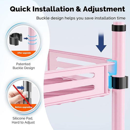 HAMITOR Corner Shower Caddy Tension Pole: Quick Installation 4-Tier Rustproof Bathroom Organizer Shelves for Bathtub Shampoo