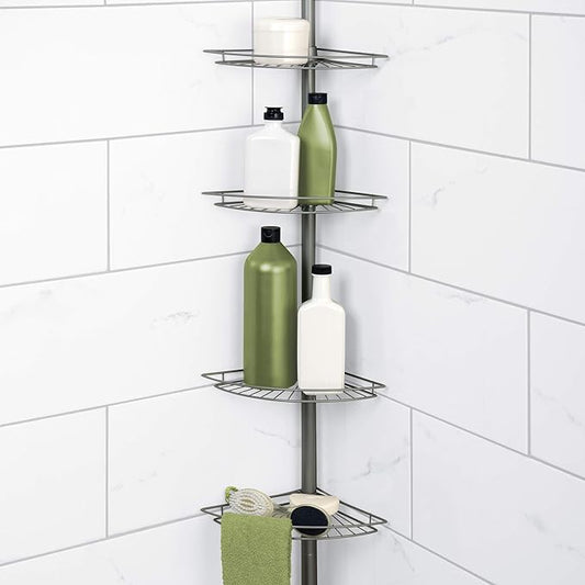 Zenna Home Tension Pole Corner Caddy, Satin Nickel