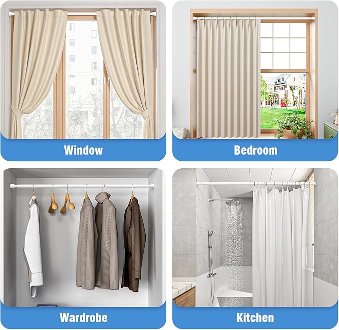 AIZESI 2 Pack Tension Curtain Rod for Windows 45 to 77 Inch, Adjustable Expandable Spring Curtain Rods No Drilling, Non Slip