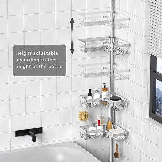 KEGII Shower Caddy Corner Tension Pole - Adjustable Corner Shower Organizer with Tooth Brush Holder, No Drilling Rustproof Ba