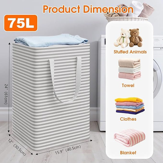 3 Pack Laundry Basket, Waterproof & Freestanding Large Laundry Hamper, Collapsible Clothes Hampers with Easy Carry Long & Rei