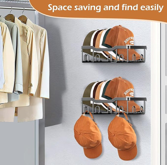 KEETDY Metal Hat Racks for Baseball Caps Wall Hat Organizer Fit 24 Caps Holder, 2 Packs Sturdy Wall Mounted Hat Storage Organ