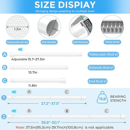 Tension Curtain Rod White Tension Rod 28 To 48 Inch Spring Curtain Rod Non Slip Tension Rods 4PCS For Windows No Drilling Adj