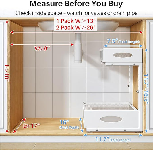 Under Sink Organizer, 2 Tier Pull Out Under Cabinet Organizer Shelf with Pad for Framed Cabinets, Metal Slide Out Under Sink