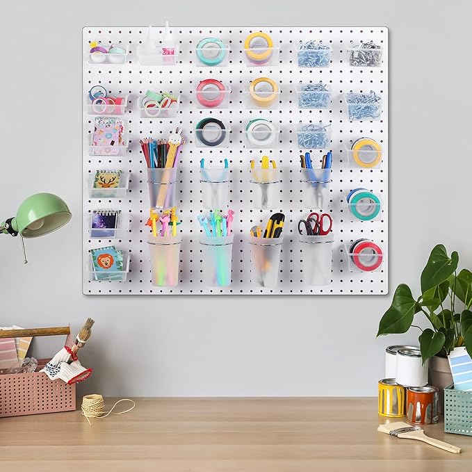 Sieral 64 Pieces Pegboard Bins Pegboard Cups with Hooks and Loops Peg Hooks Assortment Organizer Accessory for Organizing Acc