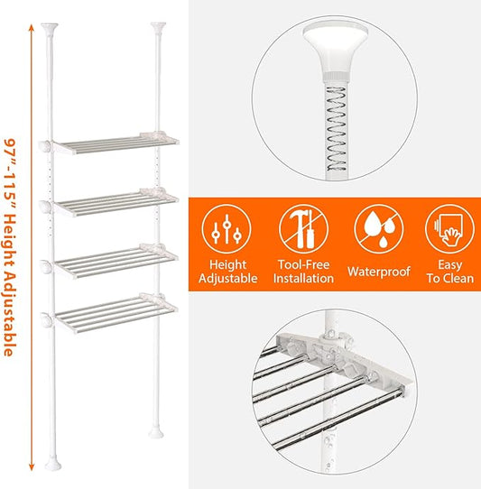 4-Tier Over The Toilet Storage Shelf, 4.5-9.5 FT Adjustable Bathroom Organizer, Heavy Duty Metal Shelves Above Behind Toilet