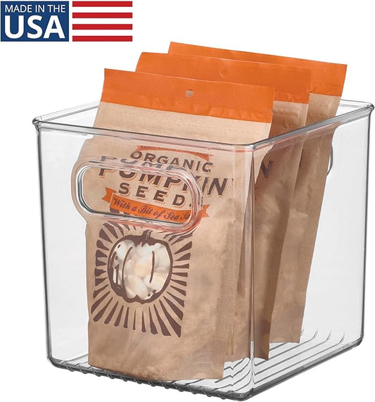 iDesign Recycled Plastic Pantry and Kitchen Storage, Freezer and Fridge Organizer Bin with Easy Grip Handles – 6” x 6” x 6”,