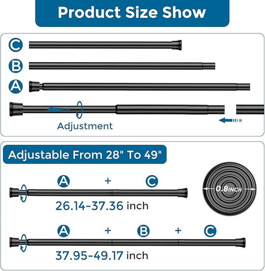 AIZESI 6 PCS Tension Curtain Rod 28 to 48 Inch Black Expandable Spring Tension Rod Small Adjustable Curtain Rods for Window,