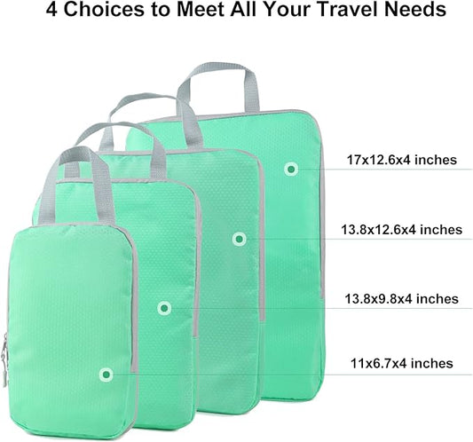 COVAX 4 Set Compression Packing Cubes, Travel Luggage Organizers and Storage Packing Cubes (Green)