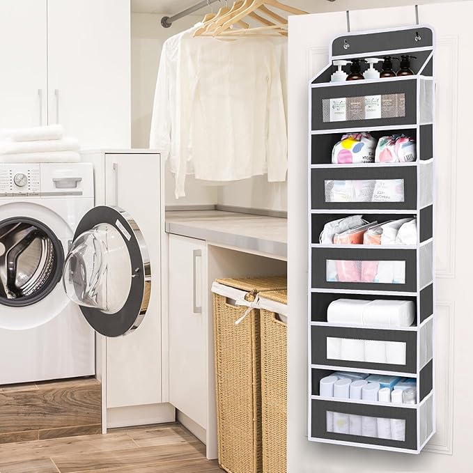 2 Pack Over The Door Organizer Storage, 5 Shelf Hanging Door with 5 Large Capacity Pockets, Anti Tilt 48 lb Load Behind Door