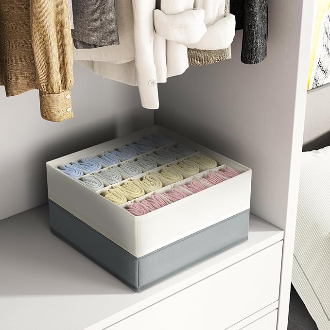Sock Organizer 4 Pack, 24 Cell Underwear Organizer Foldable Underwear Storage, Sock and Underwear Drawer Organizer for Socks
