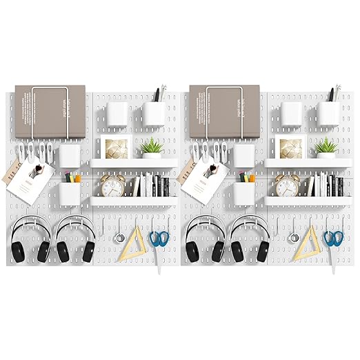 Peg Board Combination Kit, 8 Pegboards with 40 Accessories, Pegboard Wall Organizer for Office, Nursery & Home Storage, Key H