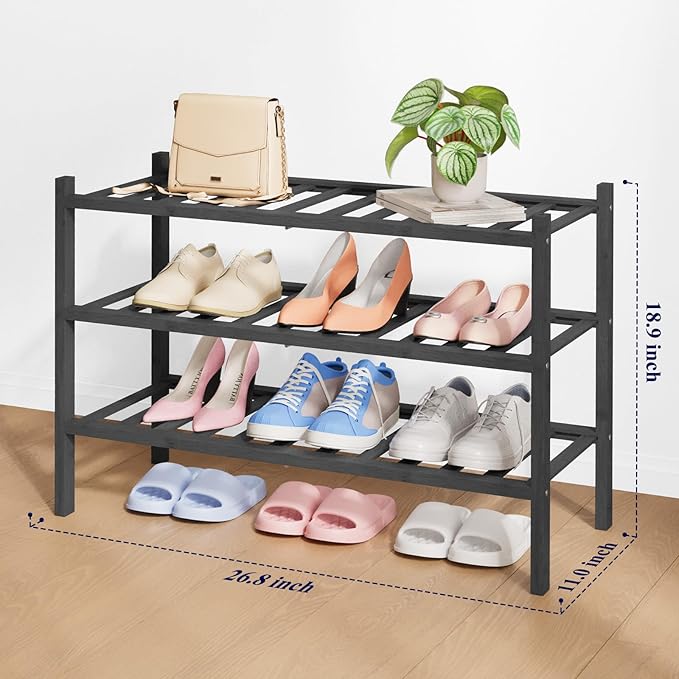 Kitsure Bamboo Wooden Shoe Rack for Closet - Stackable Shoe Organizer with Modular Structure, Space-Saving Shoe Shelf for Ent