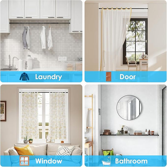 3pack Tension Curtain Rod 33 to 59 Inch,Black Spring Rods Adjustable Curtain Rod No Drill Expandable Spring Loaded Curtain Ro