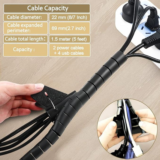 PC Cable Management Sleeve Tube Desk Cord Organizer 2 PCS Black, 7/8 inch -5 ft Cover Wrap Easy to Install Messy Wire Solution for TV Office Computer, Pet Chew and Bite Proof Cable Protector