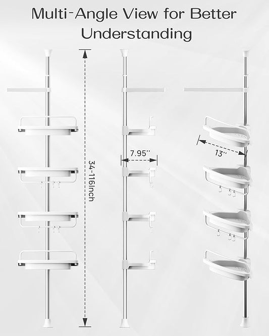ALLZONE Rustproof Shower Caddy Corner for Bathroom, Tension Corner Shower Caddy Tension Pole, Solid Shower Organizer with 4 A