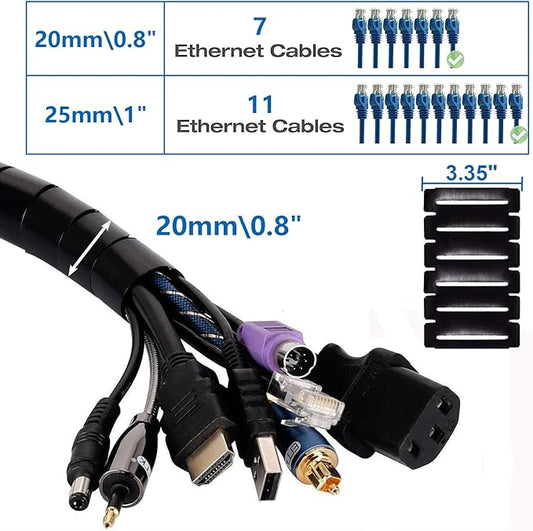 10FT Cable Management Sleeve Cord Bundler 0.8" Diameter w/Zip Clip Zipper Wire Wrap Cord Organizer Cable Tube Hider Flexible & Expandable Home & Office Wire Concealer for PC TV Computer Cinema