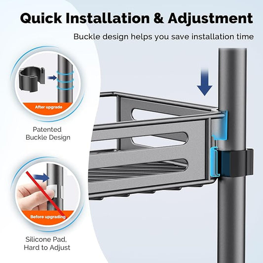 HAMITOR Corner Shower Caddy Tension Pole: Quick Installation 4-Tier Rustproof Bathroom Organizer Shelves for Bathtub Shampoo