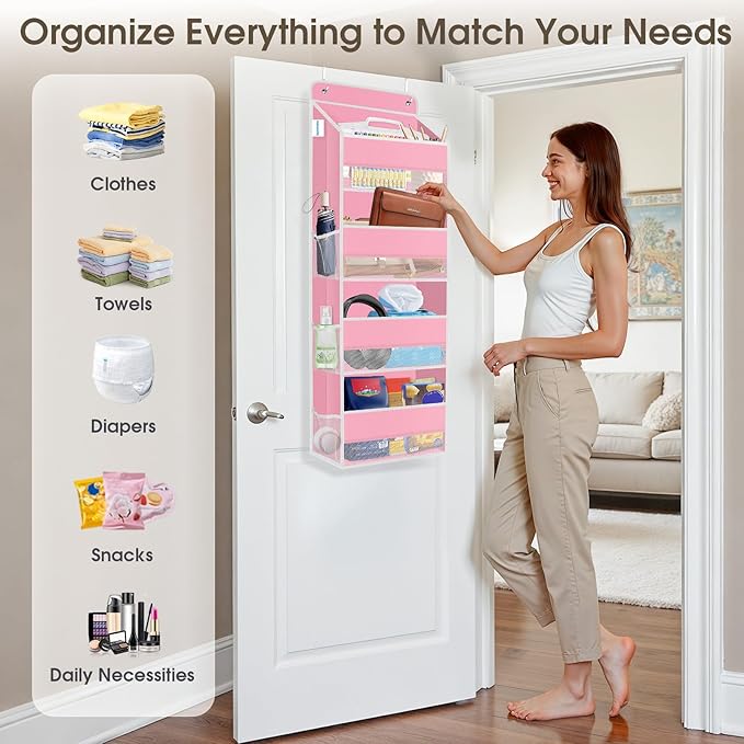 SpaceHacks 1 Pack Over The Door Organizer Hanging Storage Organizers with Clear Window 40lb Large Capacity Room Organizer for