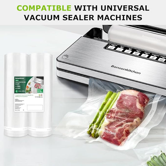 Bonsenkitchen Vacuum Sealer Bags, 11 in x 50 ft Rolls 2 Pack Seal Bags for Food Storage Saver, BPA Free, Commercial Grade Tex