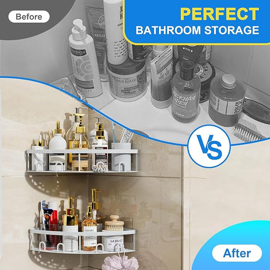 Corner Shower Caddy, 2 Pack Adhesive Bathroom Shower Corner Organizer Shelf, No Drilling Rustproof Wall Mounted Shower Storag
