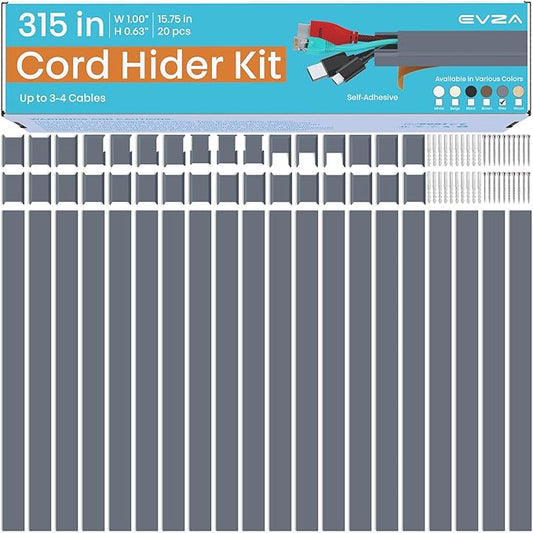 Grey Cable Concealer Wall Kit - 315in Cable Raceway for Extension Cord, Cord Cover Kit for Wall Mounted TV, Gray Wire Management, Decorative Electrical Cable Concealer, Cable Channel, Wire Molding