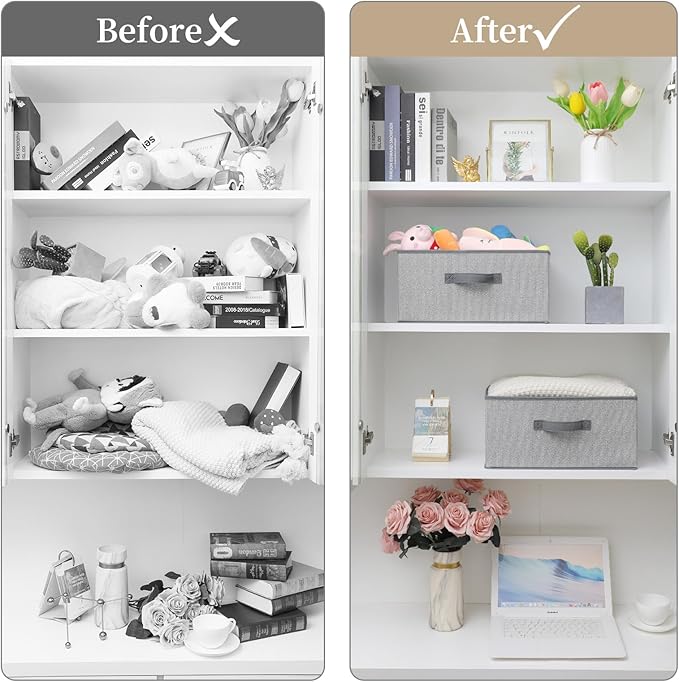 Storage Baskets, 15.7 Inch Woven Fabric Bins, Storage Cubes with Reinforced Handles, Organizer Bins for Closet Shelves, Folda