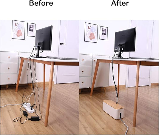 Changsuo Cable Management Box Set Cable Organizer Boxes for Extension Cord Power Stripe Surge Protector Wire Management Organizer Cover Hider for Desk Home Office Kitchen (Small & Large White)