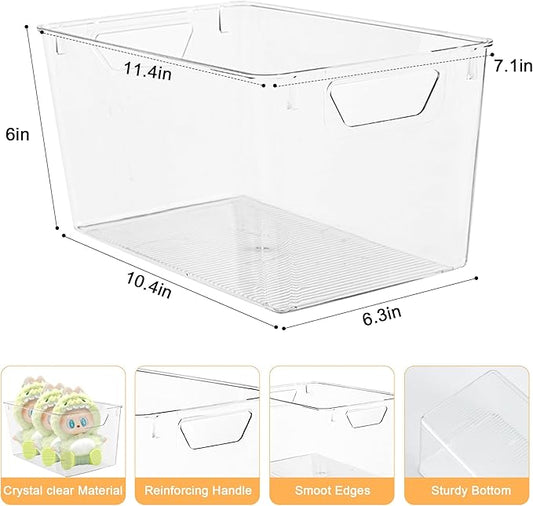 Attelite Clear Plastic Storage Bins,Large 6 Pack Pantry Organizer with Handle,BPA Free Plastic Storage Containers for Fridge,
