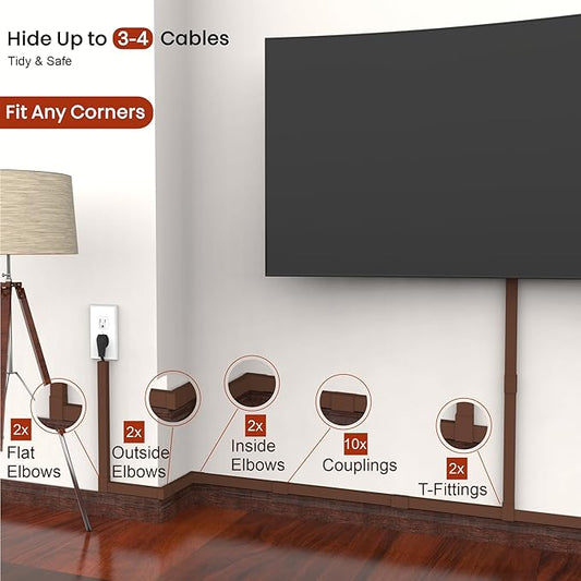 Brown Channel Kit Hide Wires - 157in Cord Concealer, Hide Along Walls, Extension Cord Safety Cover, TV Wall Wire Hiders